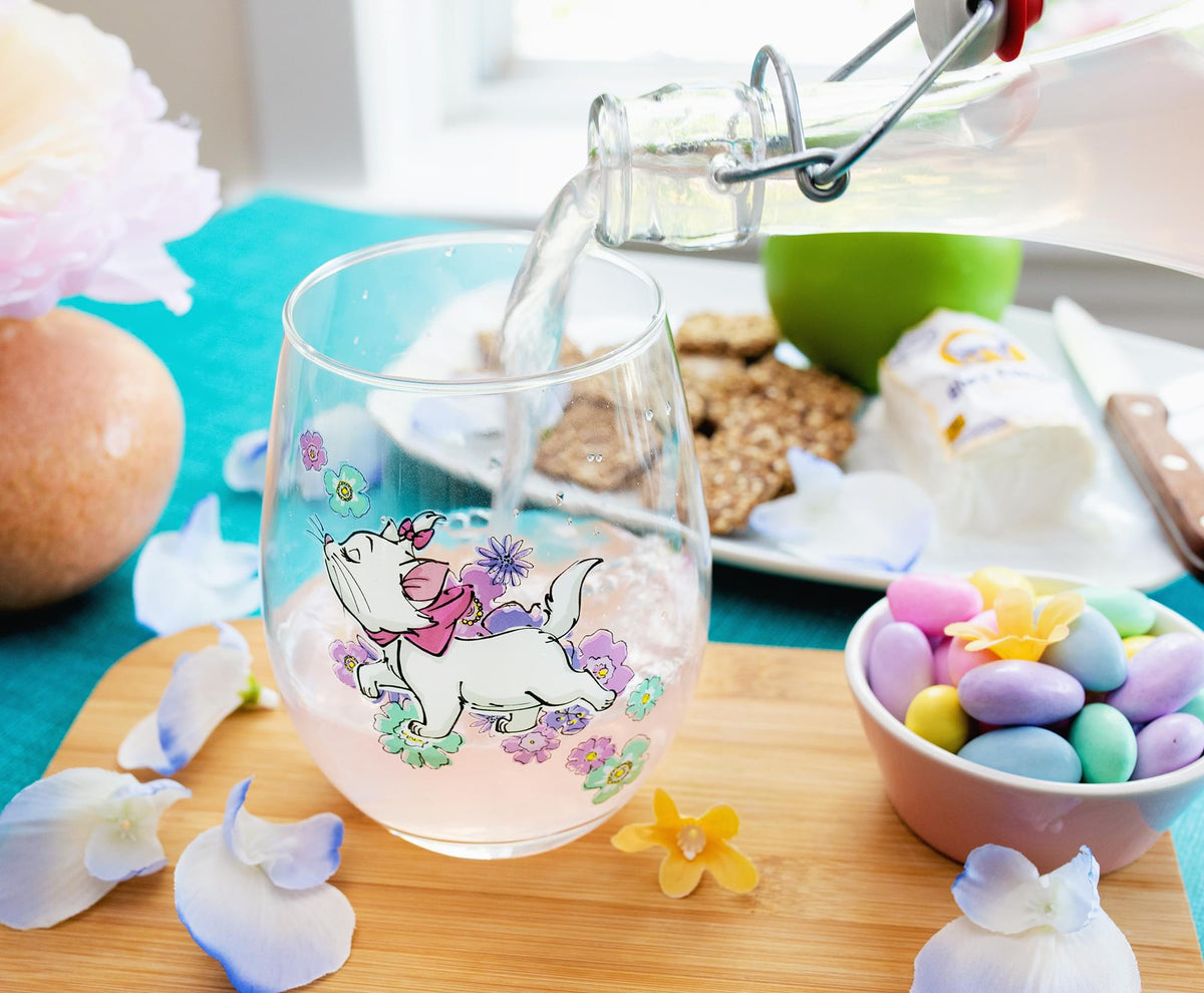 Disney The Aristocats Marie Walking Teardrop Stemless Wine Glass | Holds 20 Ounces