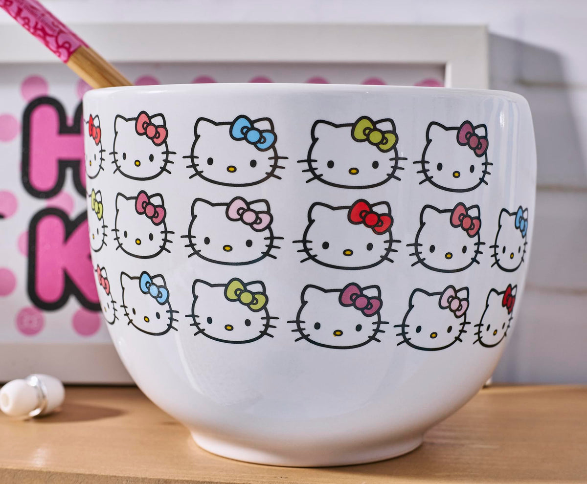 Sanrio Hello Kitty Faces 20-Ounce Ceramic Ramen Bowl With Chopsticks