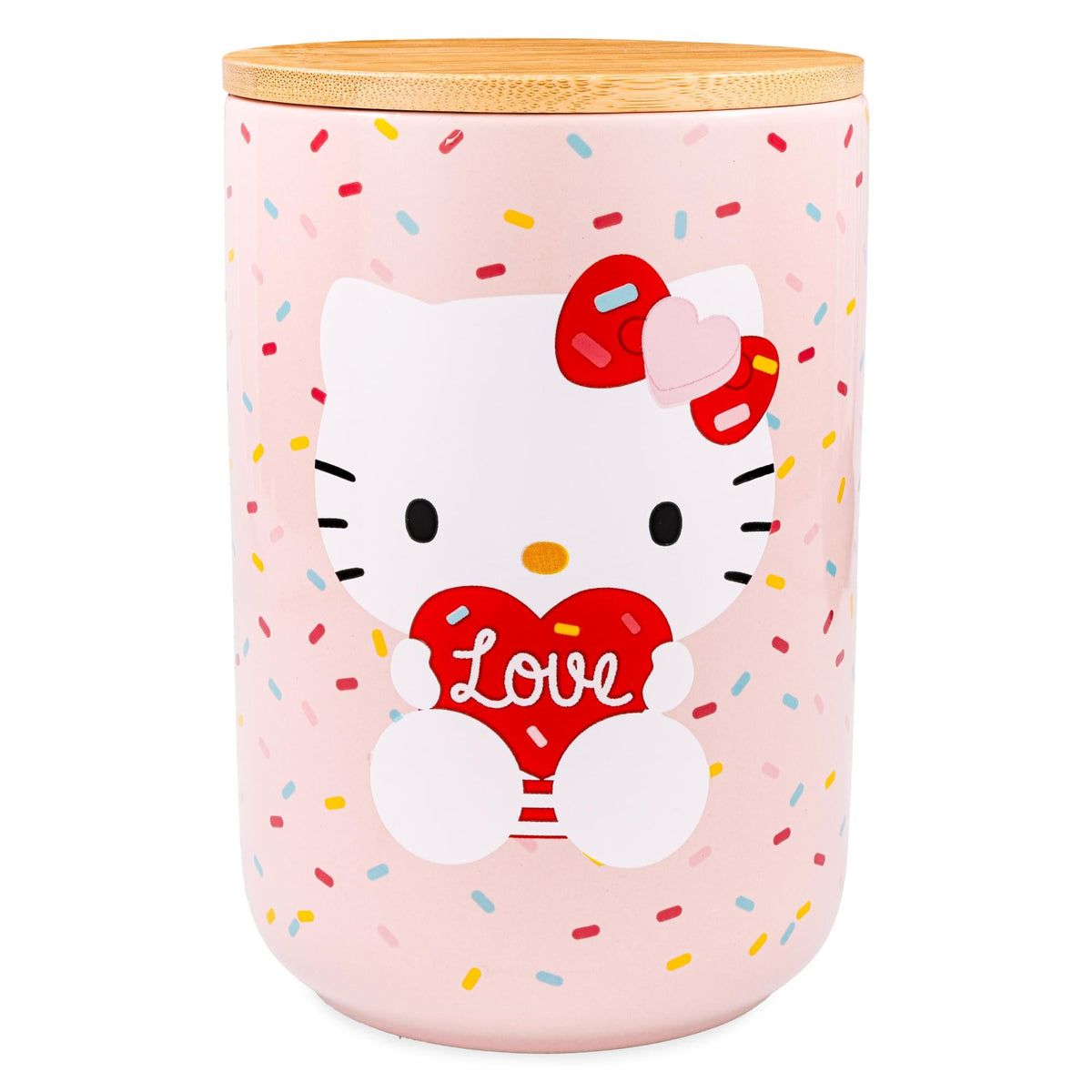 Sanrio Hello Kitty Love Heart 6.5-Inch Ceramic Snack Jar With Bamboo Lid