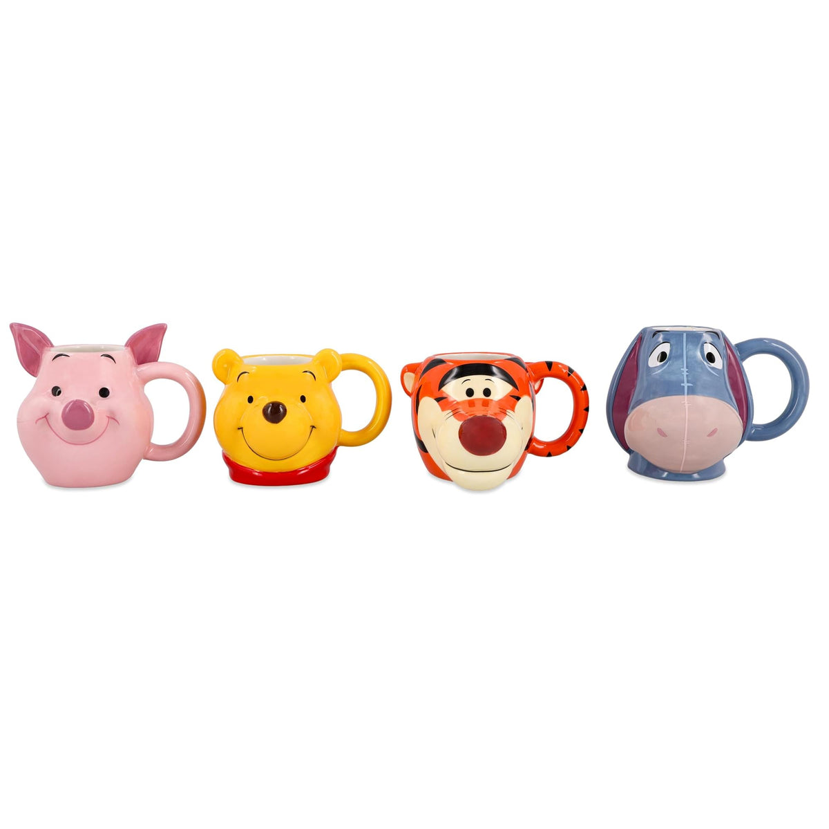 Disney Winnie The Pooh Characters 4-Piece Sculpted Mug Set | Each Holds 4 Ounces